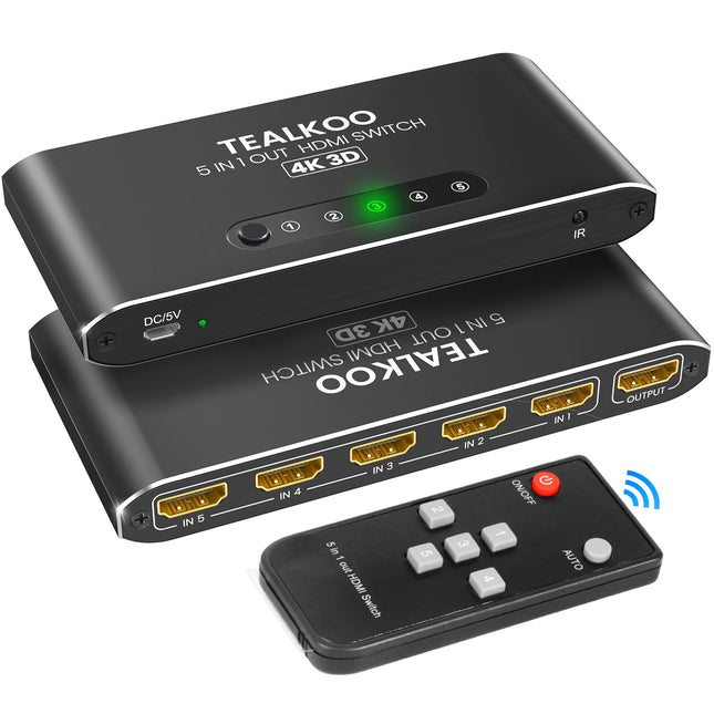 HDMI jaotur 5 sisendit ja 1 väljundit - 4K alumiiniumlüliti, automaatne, puldiga - lüliti toetab 4K 3D HDR-i PS4, Xboxi, TV Sticki ja Blu-Ray-mängija jaoks
