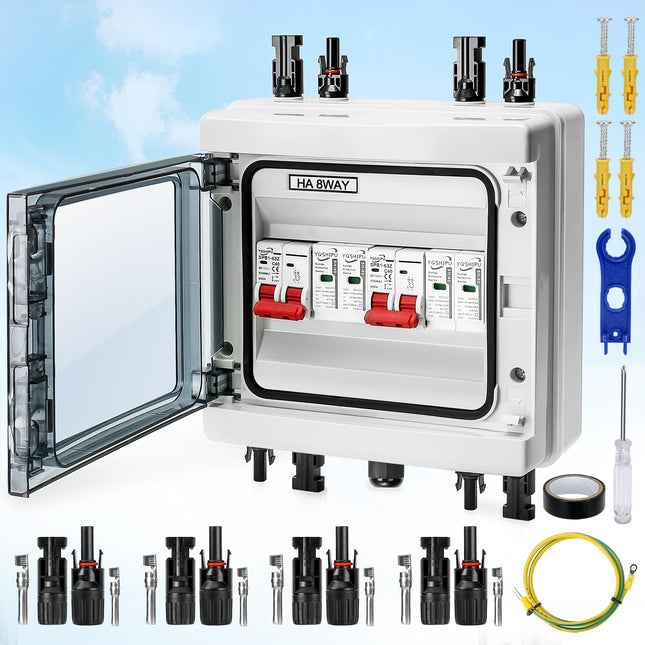 Ülepingekaitsega PV alalisvoolu lahtilüliti 40A 500VDC 20-40KA piksekaitselüliti 2 stringi 2 sisendit 2 väljundit, UV-kindel IP65 veekindel fotogalvaanilise, sisse/välja lülitatava päikeseenergia süsteemi jaoks