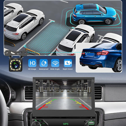 NHOPEEW 1 DIN 7-tolline sissetõmmatav autoraadio juhtmevaba Carplay ja Android Autoga - autoraadio tugi Mirror Link FM roolil juhtimine + tahavaatekaamera ja mikrofon