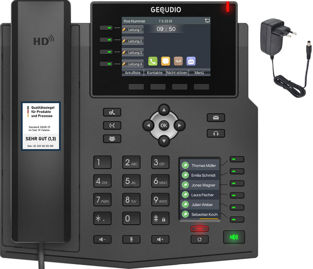 GEQUDIO IP-telefon GX5+ komplekt toiteadapteriga - Fritzboxi ja Telekomiga ühilduv - esmaklassiline käed-vabad süsteem ja 2 värvilist ekraani - kasutusjuhend (PDF) telefonisüsteemi, Sipgate'i, foniali, Telekomi ja Speedporti jaoks