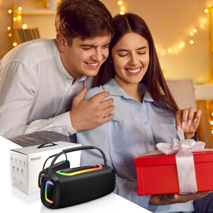 Matast Portable Bluetooth Speaker with Handle, Powerful Bass, BT5.3, IP6 Waterproof Wireless Stereo Pairing Speaker with RGB Multi-Color Rhythm Lights for Home/Outdoor/Party