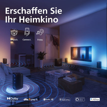 Philips Fidelio FW1-kanaliga juhtmevaba subwoofer | 420 W | Kinoheli | Sügav bass kodukino ja muusika jaoks | Harjatud metalli ja nahast viimistlus | DTS Play-Fi ja RCA-ühendus