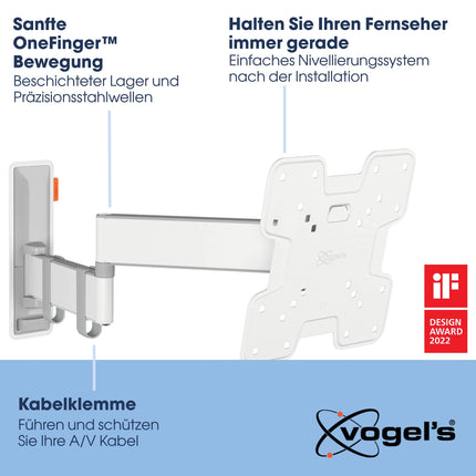 Vogel's Comfort TVM 3245 pööratav teleri seinakinnitus 19–43-tollistele teleritele, max. 15 kg, pööratav kuni 180°, täisliikumisega telerikinnitus max. VESA 200x200, universaalne ühilduvus, valge