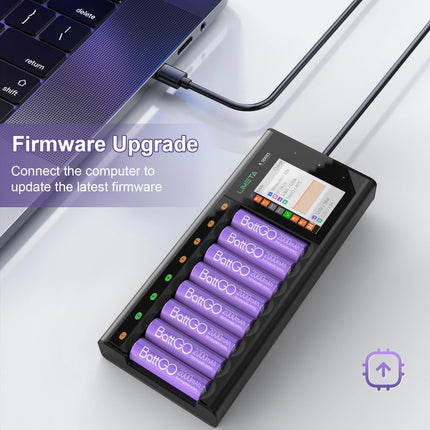 LIMETA nutikas akulaadija AA AAA akudele, akulaadija LCD-ekraaniga, 8 pesaga universaalne kiire akulaadija, USB Type-C QC3.0 NI-MH NI-CD LiHv Li-lon LiHv 18650 akudele, must