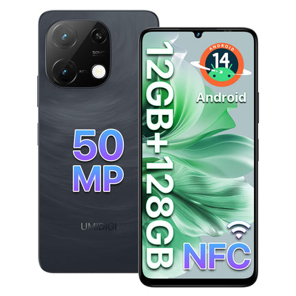 UMIDIGI 50MP nutitelefon lukustamata Android 14-12(6+6) GB+128GB mobiiltelefon 6,75-tolline 90Hz ekraan, 5000mAh, 2,2GHz protsessor, G9C 4G kahe SIM-kaardiga, kaasas laadija, Bluetooth 5.4/Face ID/GPS/NFC-must
