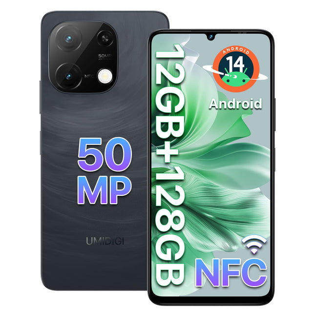 UMIDIGI 50MP nutitelefon lukustamata Android 14-12(6+6) GB+128GB mobiiltelefon 6,75-tolline 90Hz ekraan, 5000mAh, 2,2GHz protsessor, G9C 4G kahe SIM-kaardiga, kaasas laadija, Bluetooth 5.4/Face ID/GPS/NFC-must
