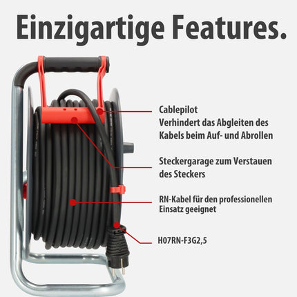 Brennenstuhl Professional Cable Reel 320 KU 4200 (40m cable in black, made of special plastic, for construction site use and continuous outdoor use, Made in Germany)