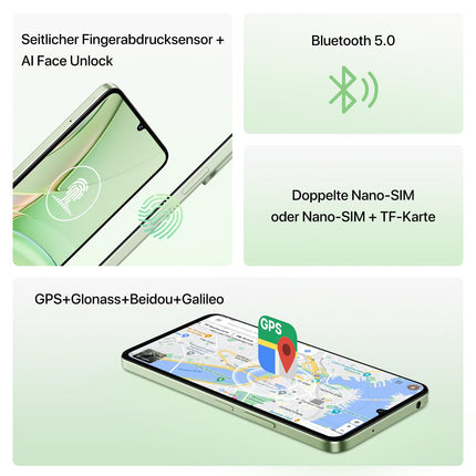 UMIDIGI G9T mobiiltelefon, Android 14 nutitelefon ilma lepinguta, 6,75 tolli 90Hz, 8 GB RAM 128 GB ROM 1 TB, 5000mAh, 13MP 8MP, kahe SIM-kaardiga 4G lukustamata mobiiltelefonid, sõrmejäljelugeja ja näotuvastus, GPS, 2,4G 5G WiFi must