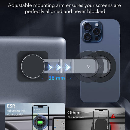 ESR autotelefonihoidik Magsafe autokinnituse, armatuurlaua ja Tesla puutetundliku ekraani jaoks. Magnetiline autotelefonihoidik iPhone 16/16e/15/14/13/12/Samsung/Android ja kõigile nutitelefonidele (2 metallrõngaga).