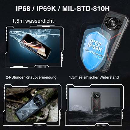 DOOGEE S Cyber ​​​​Õuetelefon ilma lepinguta Android 14-10800mAh, 20GB RAM+256GB ROM/TF 2TB õuetelefon, 6.58" FHD ehitusplatsi mobiiltelefon, 50MP kaamera, kaheksatuumaline vastupidav nutitelefon, IP68/NFC/Face ID/GPS