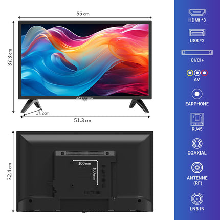 Antteq EGoi Smart TV 24-inch LED 61cm HD TV with Google TV Wi-Fi, Triple Tuner (DVB-C/-S2/-T2) with Google Voice Assistant, Google Play Store, DAZN, Netflix, Prime Video [Energy Class E]