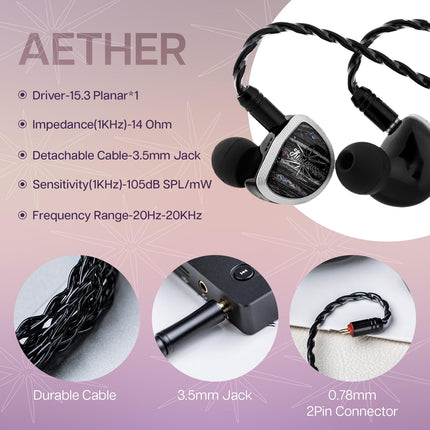 Linsoul Kiwi Ears Aether kõrvasisese monitori, 15,3 mm suured tasapinnalised draiverid, IEM kõrvaklapid, HiFi juhtmega kõrvaklapid, mängukõrvaklapid eemaldatava 2-kontaktilise kaabliga professionaalsetele muusikutele ja audiofiilidele.