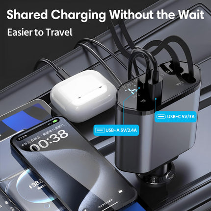 Sweetone 4 in 1 Cigarette Lighter USB C, 66W Retractable Car Charger, Mobile Phone Car Charger Adapter Fast Charger, Car Charger Accessory Interior Compatible with iPhone 16 15 /Samsung Galaxy