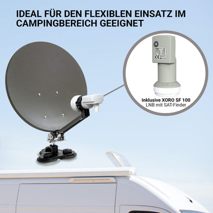 XORO 38,5 cm matkasatelliitantenn MCA 38 HD komplekt, sh FullHD DVB-S2 vastuvõtja, üks LNB integreeritud satelliidiotsijaga, 10 m kaabel, kronsteinid, kõvas kohvris