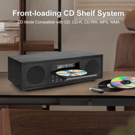 Kompaktne süsteem CD-ga Bluetooth, CD-169 stereosüsteem, kompaktne CD-mängija 2 x 20-vatise mini-Hi-Fi süsteemiga, FM-raadio, Aux-sisend, USB-taasesitus, stereosüsteem CD-ga Micro Hi-Fi süsteem (puidu imitatsioon)