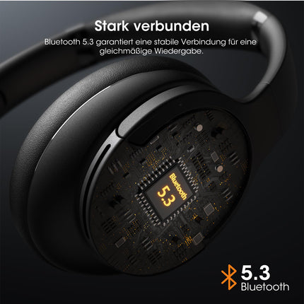 DOQAUS Bluetooth-kõrvaklapid kõrvaklappidega, 90-tunnised juhtmevabad Bluetooth-kõrvaklapid 3 EQ-režiimiga, HiFi stereo kokkupandavad juhtmevabad kõrvaklapid reisimiseks/kontorisse/mobiiltelefoni/arvuti jaoks - mustad