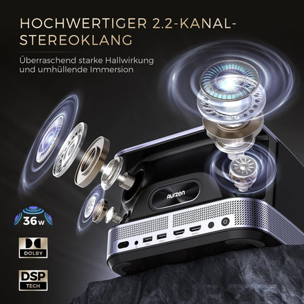 Projector with Official Netflix 3D Dolby Audio, AURZEN Boom 3 Projector 4K Autofocus/Keystone Correction Projector, HDR 10 60Hz WiFi6 Bluetooth, 1080P Full HD Projector Home Theater, Video LED Smart Projector Outdoor