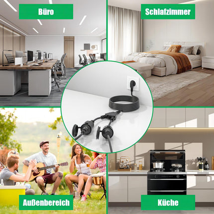 5M outdoor extension cable with 2 Schuko sockets, outdoor extension cable IP44, double extension for outdoor use with protective contact 2-way sockets, 16A/250V, black