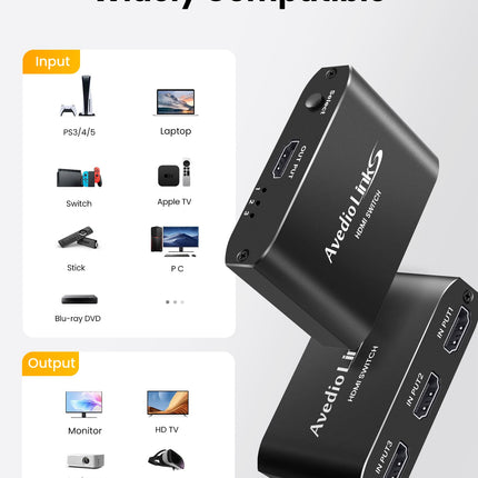 HDMI-lüliti 3-ühes väljundiga 3,9 jala pikkuse HDMI-kaabliga, Avedio Links alumiiniumsulamist HDMI-lüliti, 4K 60Hz HDMI-lüliti toetab Dolby Atmost, HDMI-jaotur 3-ühes väljundiga PS5 Xbox Roku TV Fire Sticki jaoks