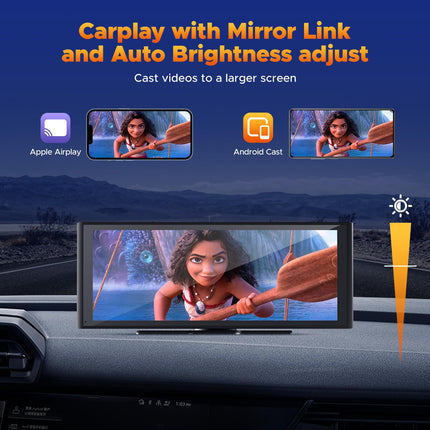 Volam 9,26-tolline kaasaskantav autoraadio Carplay ekraaniga 4K armatuurlauaga auto esi- ja tagakaamera, 1080P tahavaatekaamera, juhtmevaba Apple CarPlay Android Auto, Mirror Link, GPS, Google, Siri, FM, AUX, 64G SD-kaart