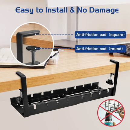 WADEO Under Desk Cable Management Tray, 28-52 cm Extendable and Adjustable Cable Organizer No Drilling, Set with 148 Accessories
