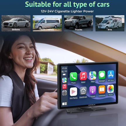 APHQUA CarPlay ekraan autole, 9-tolline juhtmevaba Apple CarPlay ja Android Auto autostereo, kaasaskantav puuteekraan autos mängimiseks GPS-navigatsiooni/peegliühenduse/Bluetoothi/FM/AUX/USB-ga (A98RC)