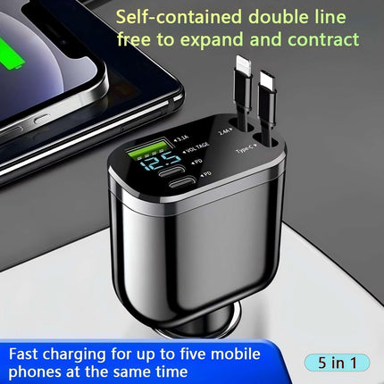 SNZ 5-ühes sigaretisüütaja USB-C 60W sissetõmmatav autolaadija, reisitarvikud autosse, autotarvikud iPhone 16 16 15 14 13 Pro Max Plus Galaxy S25 S24 S23 jaoks