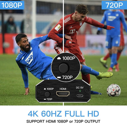 KUYIA Scart to HDMI Audio and Video Converter, Aluminum Housing, Scart In to HDMI Out Adapter, HD 720P/1080P Switch Video Audio Upscale Converter for HDTV Monitor STB VHS Xbox PS3 Sky