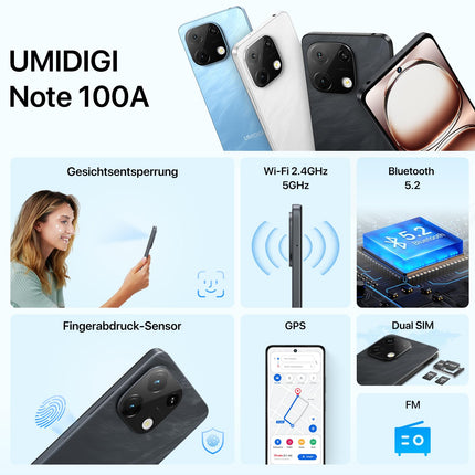 UMIDIGI mobiiltelefon Android 14, 8(4+4)+256GB/1TB TF nutitelefon ilma lepinguta, 120Hz 6.8-tolline HD+ nutitelefon, Bluetooth 5.2, 5000mAh, Octa Core, 4G kahe SIM-kaardiga/Face ID/Sõrmejäljelugeja/13MP/GPS/OTG-Note 100A must