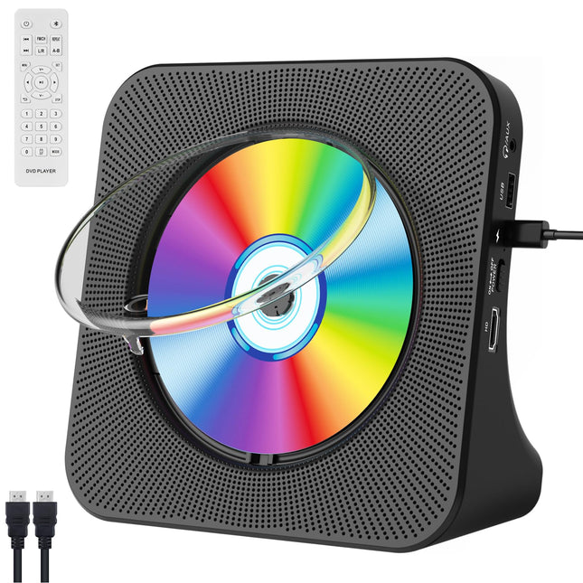 Qoosea DVD-mängija telerile, lauaarvuti DVD/CD-mängija koju, Bluetooth-kõlaritega, ekraaniga, äratuskellaga, FM-raadio ja CD-mängijaga, USB-kaardi taasesitusega, kaasas kaugjuhtimispult, HDMI- ja AV-kaabel