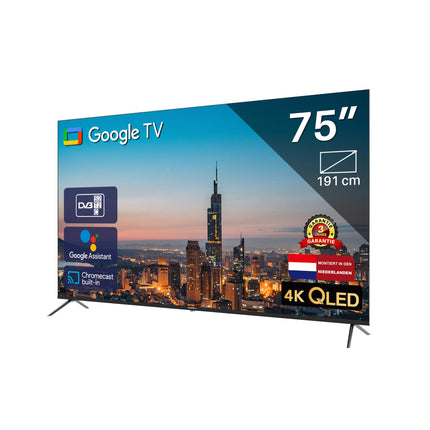 TEEVIEW TV75QQG-EU 75" Google Smart QLED 4K UHD TV, Wi-Fi, Bluetooth, 3x HDMI, Triple Tuner, Voice Control, Integrated Streaming Apps
