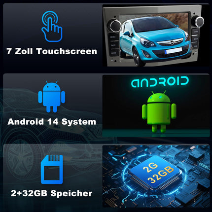Lehwey Bluetooth-autoraadio ekraaniga Opel Corsa D, Astra J&amp;H, Insignia, Vivaro, Zafira B mudelitele, millel on navigatsioon, WLAN, FM, Carplay, Android Auto, roolil juhtimine, 2Din Android 14 Dab autoraadio 7-tolline hall