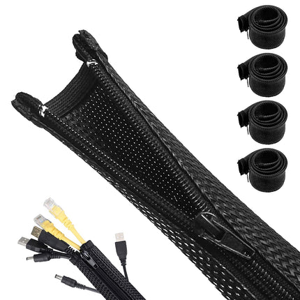4 pieces x 1.5m cable duct desk flexible management, cable management black with zipper, diameter 2-2.5cm, cable sleeve cable cable organizer management for PC cable protection