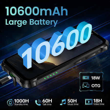 OUKITEL WP28E (2025) Android 14-10600mAh välistingimustes kasutatav nutitelefon ilma lepinguta, 16GB+64GB/1TB, 6.52" nutitelefon 13MP kaameraga, IP68 ehitusplatsi telefon, kahe SIM-kaardiga/NFC/GPS/OTG/Face ID/BT5.0 - roheline