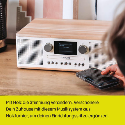 Pure Classic C-D6 muusikakeskus (CD-mängija, DAB+/FM, Bluetooth, AUX, USB, äratuskell, unetaimer) Puuvillvalge/tamm
