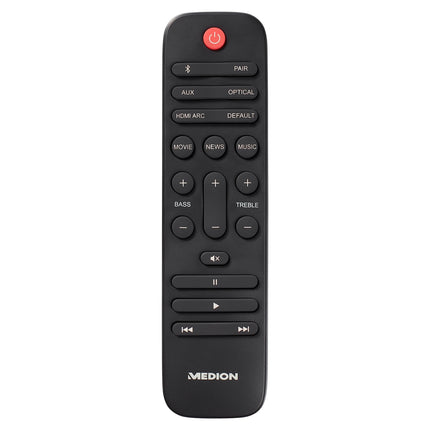 MEDION P61155 2.0 Soundbar with Bluetooth (incl. remote control, touch control, HDMI (ARC), AUX, optical input, 2 x 30 W RMS)