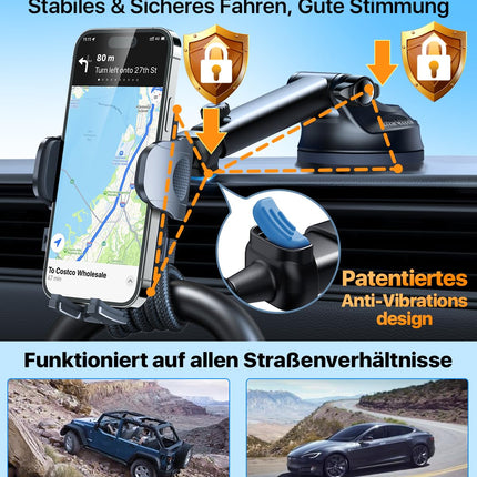 HTU 2025【Tõeline sõjaväeklass】 Täiustatud autotelefoni hoidik【36KG tugevaim iminapp ja metallist ventilatsioonikonks】 360° pööratav universaalne autohoidik iPhone 16 Pro Max 15 Samsung S25 jaoks, tume must