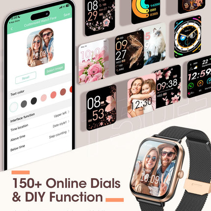 RUXINGX 2024 Smartwatch Women, 1.83" HD Wrist Watch with Phone Function Menstrual Cycle Heart Rate Sleep Monitor SpO2 IP68 Sports Watch Fitness Tracker Pedometer for iOS Android Rose Gold Black