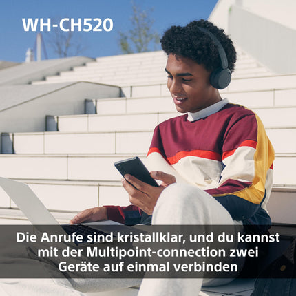 Sony WH-CH520 juhtmevabad Bluetooth-kõrvaklapid, kõrge helikvaliteet, kerge disain, kuni 50 tundi aku tööiga, kiire laadimine, ekvalaiser, selge kõnekvaliteet, iOS ja Android - roosa