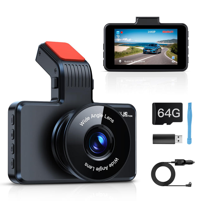 Range Touri esikaamera autole 64 GB SD-kaardiga, 3-tolline IPS-ekraan, autokaamera 1080P FHD autokaamera videosalvesti, autokaamera armatuurlaual 170° lainurga, öise nägemise, WDR-i ja tsükkelsalvestusega