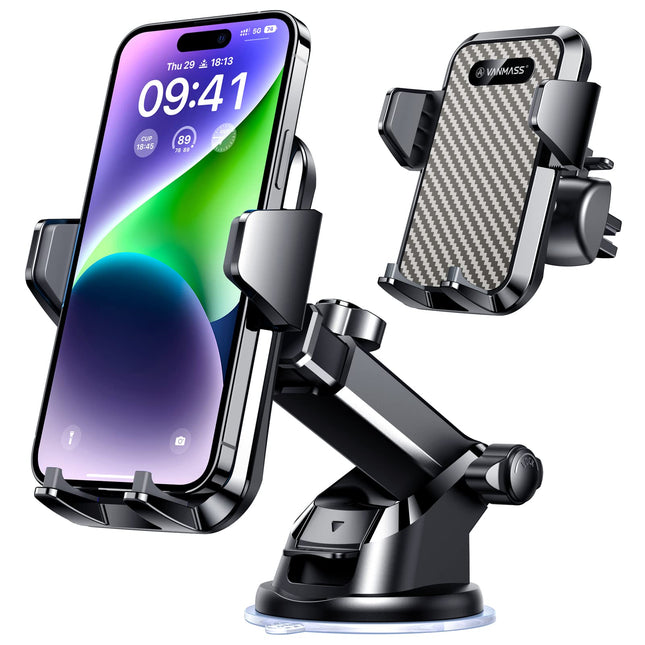 VANMASS autotelefoni hoidik 3-ühes autotelefoni hoidik õhutusava ja iminapaga hoidik 100% silikoonist kaitsega nutitelefoni hoidik autole iPhone'ile, Samsungile, Huaweile, Mate'ile, LG-le