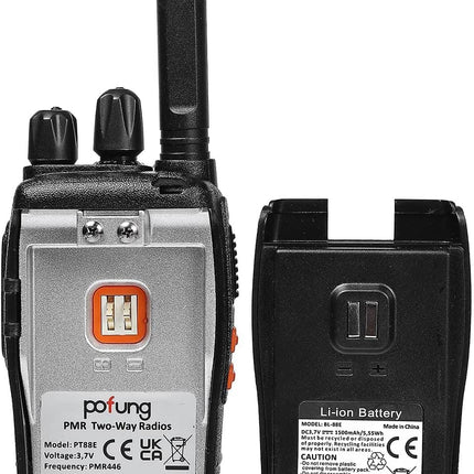 Walkie Talkie PMR446 License-Free Two-Way Radio, Pofung PT88E 16 Channels Professional Rechargeable Long-Range Walkie Talkies with USB Charging Station and Earpieces Black 12 Pack