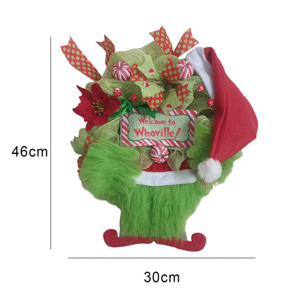 Christmas Thief Wreath for Front Door, Green Ivory Christmas Wreath Hanging Welcome Sign Home Decoration Indoor Outdoor (Green, 46 x 30 cm)