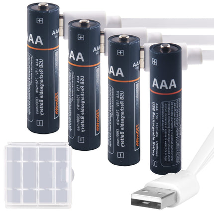 Kamnnor Rechargeable AAA Lithium Batteries, 1.5V USB Rechargeable Battery Li-Ion AAA Batteries 750mWh with 4 in 1 Type C Charging Cable, Fast Charge in 2 Hours, 1200 Cycle Charge, 4 Pack…