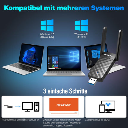 NEWFAST WLAN Stick for PC,1800Mbps Dual Band USB WiFi 6 Adapter,WiFi 6 Dongle Support for Windows 10/11 ONLY,180° Adjustable High Gain Antenna,WPA3,USB 3.0 Wireless Adapter for Laptop