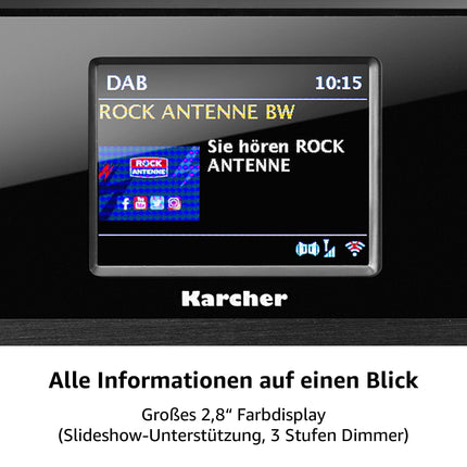 Karcher DAB 9000CDi internetiraadio CD-mängijaga (DAB+ / FM RDS, Wi-Fi ja Bluetooth, USB-port, AUX-IN, äratuskell kahekordse äratusega, integreeritud subwoofer) must