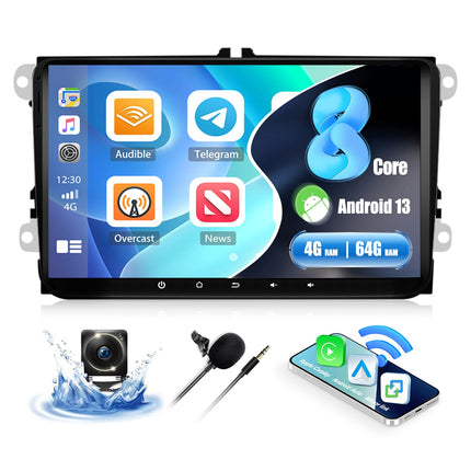 [4+64G 8-tuumaline] CAMECHO Android 13 autoraadio VW Golf 5 6 Polo Tiguan Caddy Skoda Passatile koos Carplay/Android Auto/Mirrorlinkiga, 9-tolline mahtuvuslik puuteekraan WiFi, GPS, FM, Bluetooth
