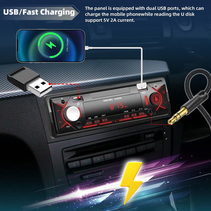 Ühe DIN-iga autoraadio, Bluetooth-vabakäevarustusega FM-raadio, 1 DIN-i LCD-ekraaniga digitaalne auto MP3-mängija, lisaaudio / 2 USB-sisendit, kiirlaadimine ja puldiga