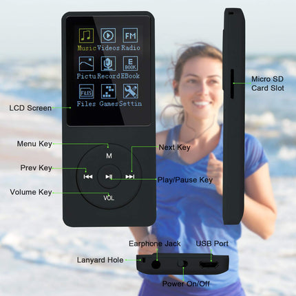 COVVY 8GB Portable MP3 Music Player, Supports up to 64GB SD Card, Lossless Sound HiFi MP3 Player, Music/Video/Voice Recording/FM Radio/E-Book Reader/Photo Viewer (8G, Black)