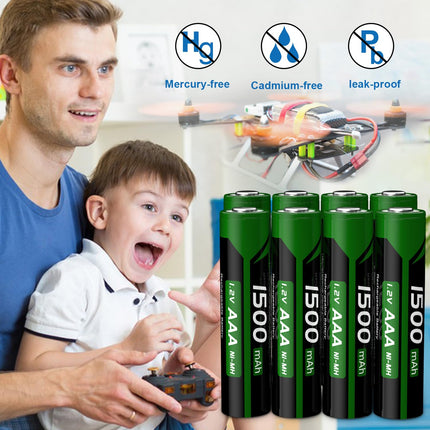 [1500mAh] AAA Rechargeable Battery, 1.2V Upgraded NI-MH Long-Lasting High-Capacity AAA Batteries for Cameras, Toys, Remote Controls and Household Appliances, etc.-8 Pack